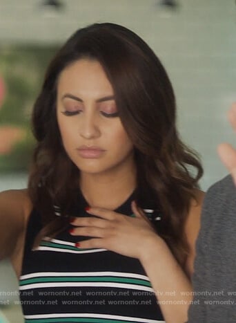 Ana’s black and green stripe tank on Grown-ish