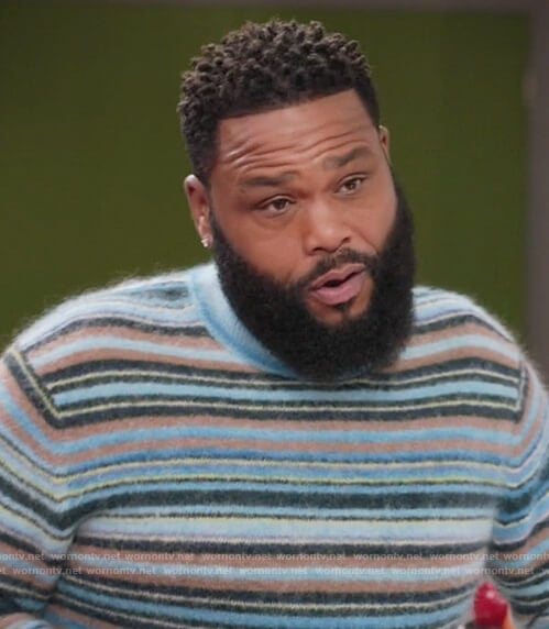 Andre’s blue stripe fuzzy sweater on Black-ish