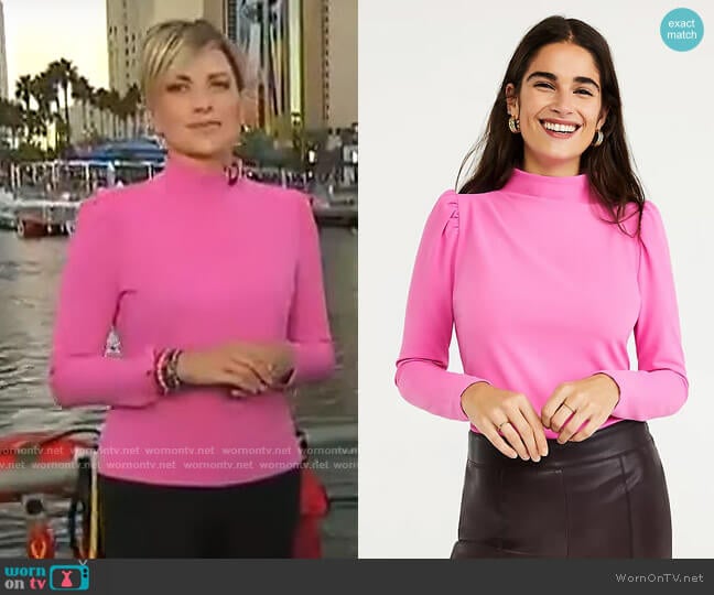 Ann Taylor Mock Neck Puff Sleeve Top worn by Jamie Yuccas on CBS Mornings