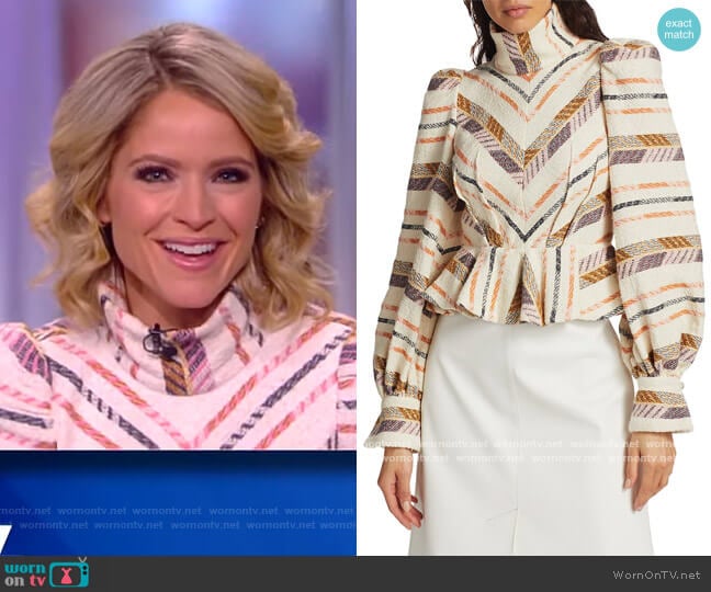 Anna Mason Emina Highneck Peplum Blouse worn by Sara Haines on The View