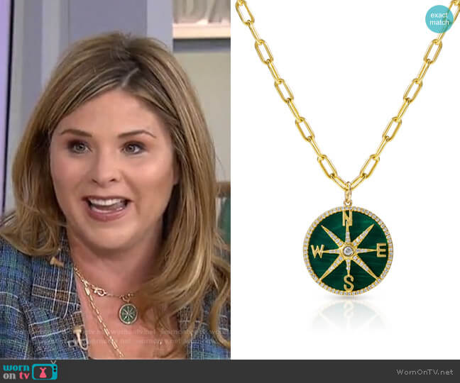 Anne Sisteron Malachite Diamond Compass Charm worn by Jenna Bush Hager on Today
