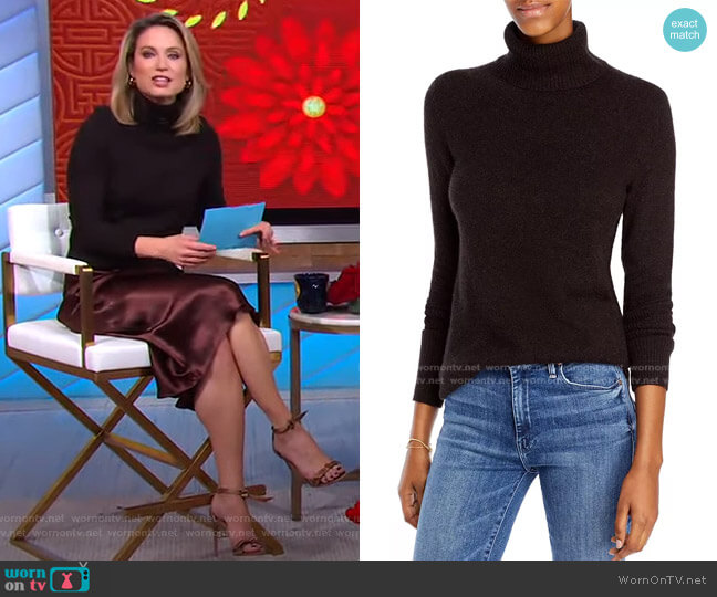 Aqua Cashmere Cashmere Turtleneck Sweater in Coffee Bean worn by Amy Robach on Good Morning America