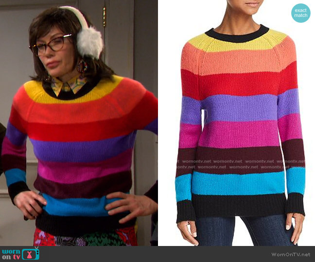 Aqua Cashmere Rainbow-Stripe Cashmere Sweater