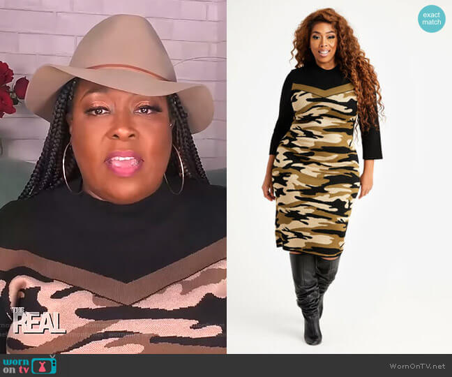 Ashley Stewart Camo Block Sweater Dress worn by Loni Love on The Real