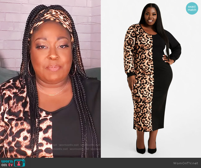 Ashley Stewart Animal Print Colorblock Midi Dress worn by Loni Love on The Real