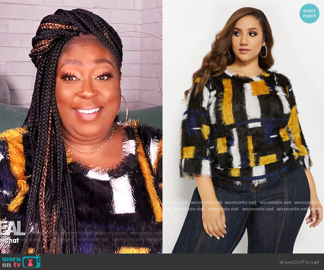 Ashley Stewart Fringe Geometric Top worn by Loni Love on The Real