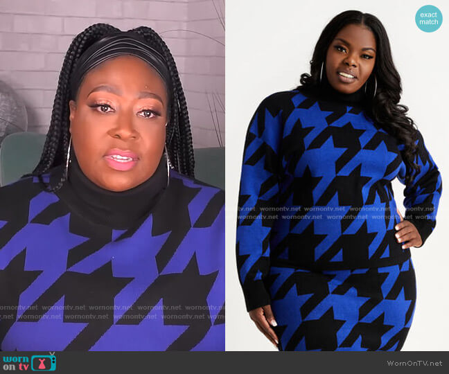 Ashley Stewart Houndstooth Turtleneck sweater worn by Loni Love on The Real