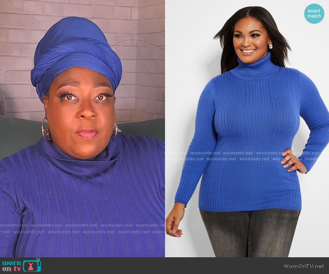 Ashley Stewart Ribbed Knit Turtleneck Sweater worn by Loni Love on The Real