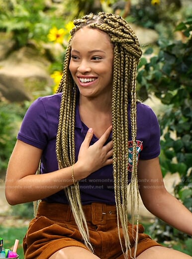 Ava’s brown corduroy belted shorts on Bunkd