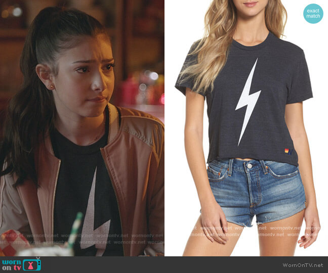 Aviator Nation Bolt Crop Tee worn by Natalie (Makenzie Moss) on The Unicorn