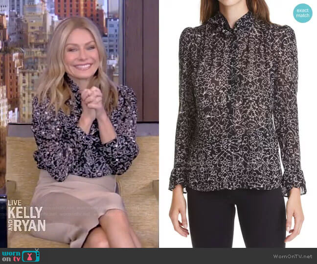 Ba&Sh Amelia Metallic Print Blouse worn by Kelly Ripa on Live with Kelly and Mark
