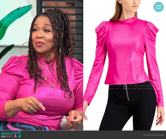 Bar lll Metallic Long Puffed Sleeve Top worn by Kym Whitley on E! News