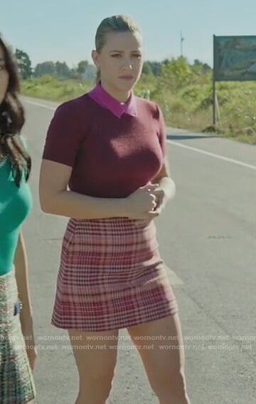 Betty burgundy contrast collar sweater on Riverdale