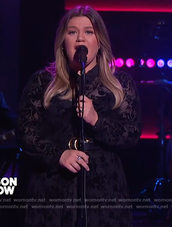 Kelly’s black lace long sleeve dress on The Kelly Clarkson Show