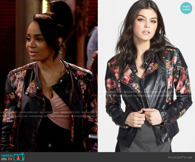 Blank NYC Floral Faux Leather Jacket worn by Randi (Kyla Pratt) on Call Me Kat