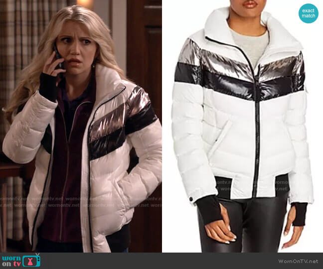 Aqua Retro Puffer Jacket worn by Gina Dabrowski (Annaleigh Ashford) on B Positive