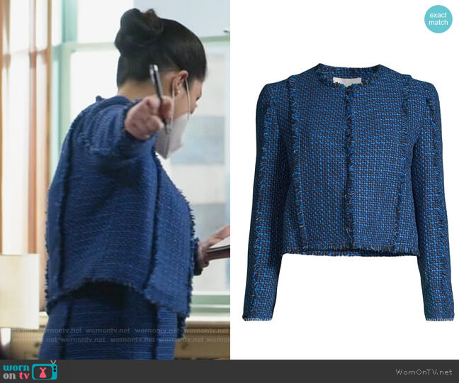 BOSS Johellana Fringe Tweed Cropped Jacket worn by Sherri Kansky (Ruthie Ann Miles) on All Rise