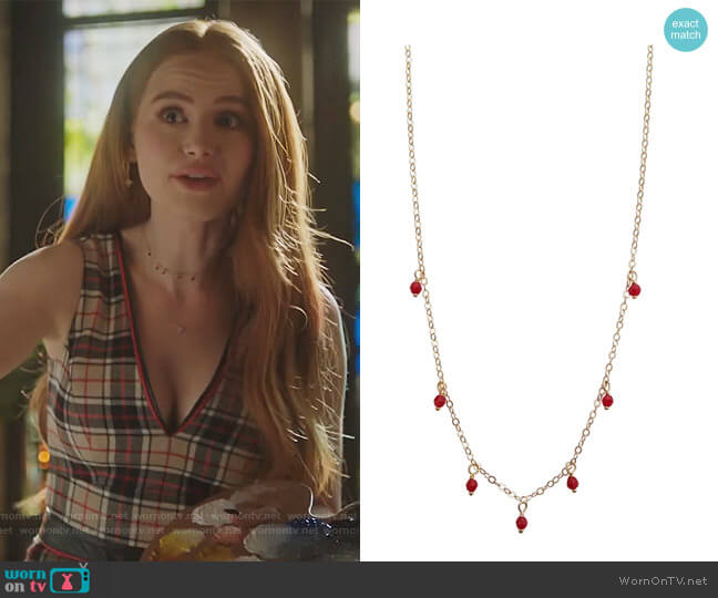 Brooklyn Designs Blossom Red Gold Choker Necklace worn by Cheryl Blossom (Madelaine Petsch) on Riverdale
