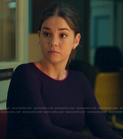 Callie’s navy ribbed top on Good Trouble