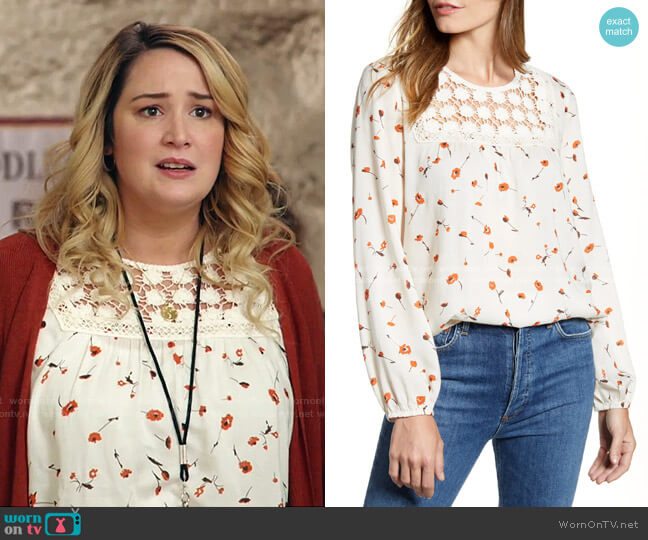 Caslon Crochet Yoke Floral Top worn by Davia (Emma Hunton) on Good Trouble
