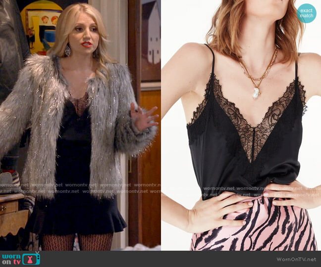 Cami NYC Magritte Cami in Black worn by Gina Dabrowski (Annaleigh Ashford) on B Positive