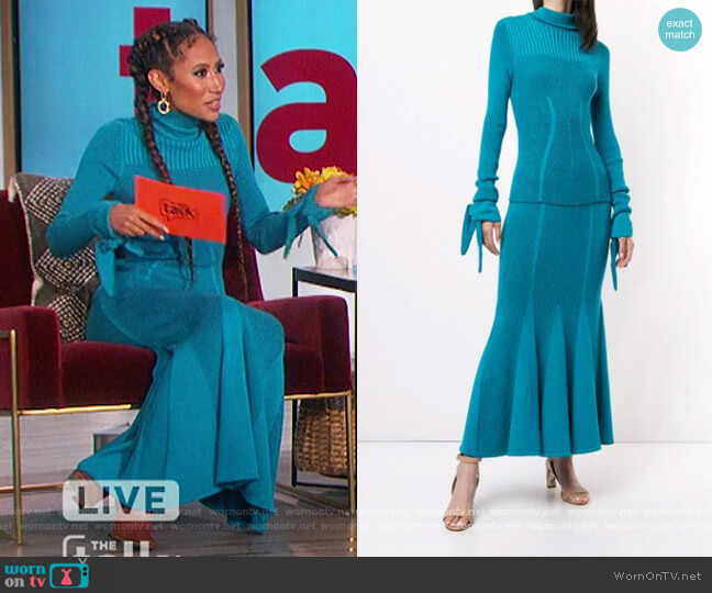 Carolina Herrera Knotted Sleeves Ribbed Jumper worn by Elaine Welteroth on The Talk
