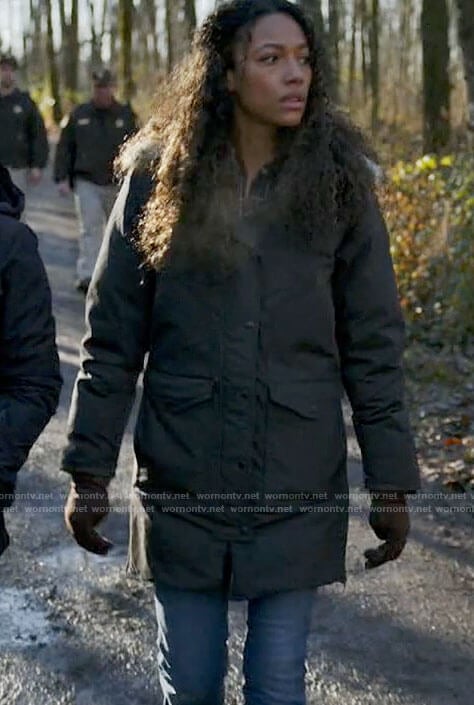 Cassie’s black parka on Big Sky