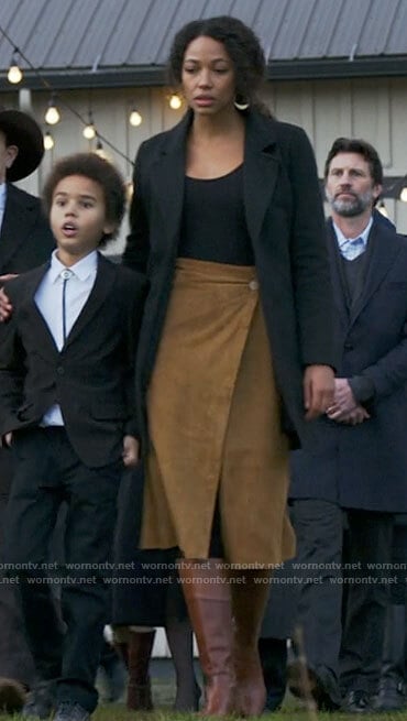 Cassie’s suede wrap skirt on Big Sky
