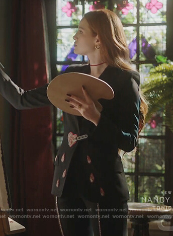 Cheryl’s black heart embroidered blazer on Riverdale