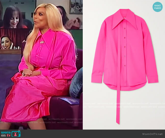 Christopher John Rogers Tie-detailed neon wool-blend shirt worn by Wendy Williams on The Wendy Williams Show