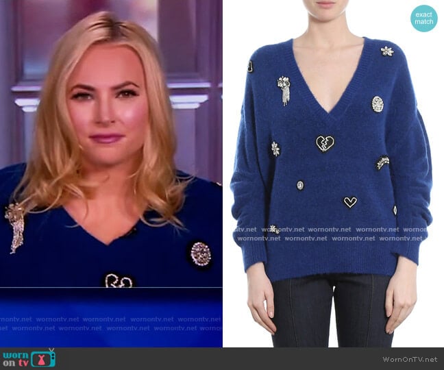 Cinq a Sept Kamila V-Neck Embellished Sweater worn by Meghan McCain on The View