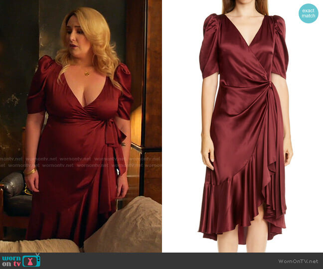 Cinq a Sept Lisa Silk Satin Midi Dress worn by Davia (Emma Hunton) on Good Trouble