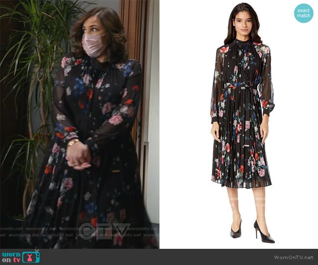 Ted Baker Naniro Sandalwood Pleated Midi Dress worn by Sara Castillo (Lindsay Mendez) on All Rise