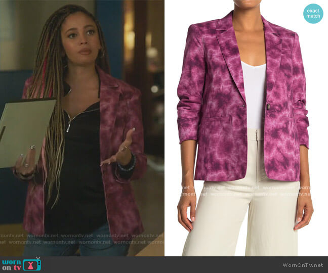 Cinq a Sept Khloe Tie-Dye Blazer worn by Toni Topaz (Vanessa Morgan) on Riverdale