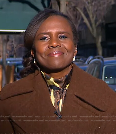 Deborah’s yellow and brown printed blouse on Good Morning America