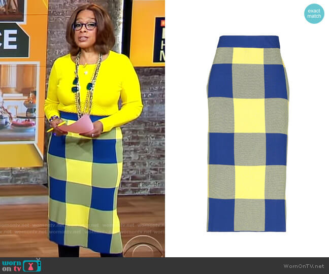 Derek Lam Checked Midi Skirt worn by Gayle King on CBS Mornings