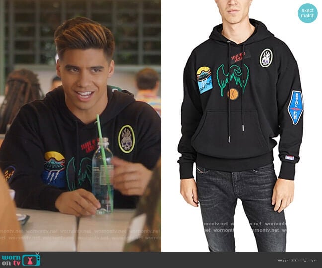 Diesel S-Alby-Patches Long Sleeve Hoodie worn by Vivek Shah (Jordan Buhat) on Grown-ish