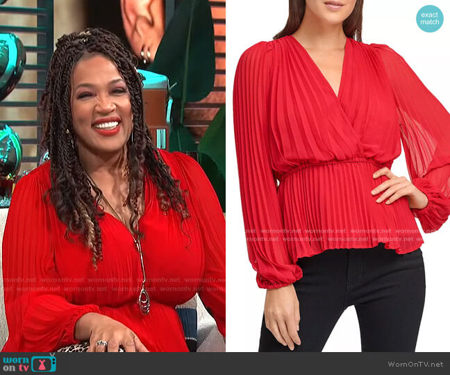 DKNY Pleated Wrap Top worn by Kym Whitley on E! News