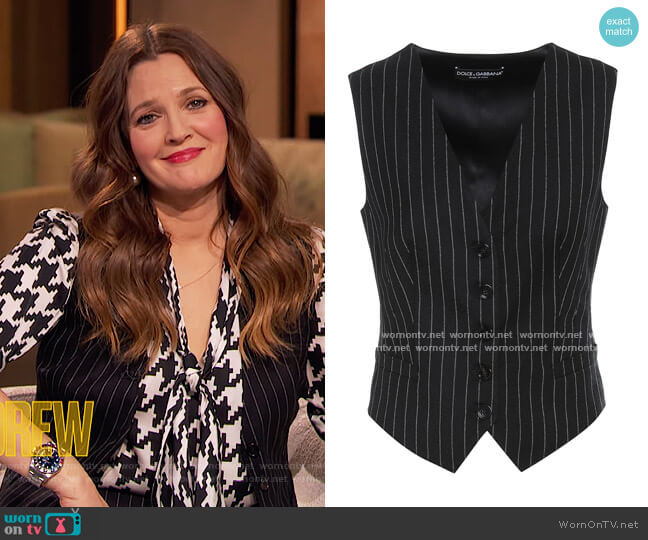 Dolce and Gabbana Striped wool-blend Vest worn by Drew Barrymore on The Drew Barrymore Show