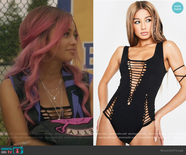 Dolls Kill Ride The High Shredded Bodysuit worn by Toni Topaz (Vanessa Morgan) on Riverdale