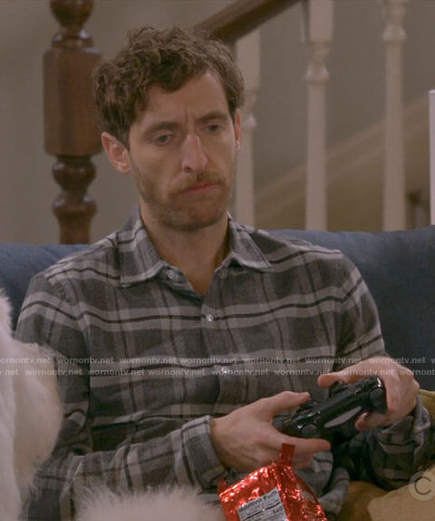 Drew’s grey plaid flannel shirt on B Positive