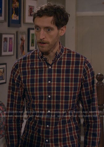 Drew’s navy and orange plaid shirt on B Positive