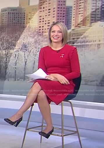 Dylan’s pink scalloped shoulder knit dress on Today