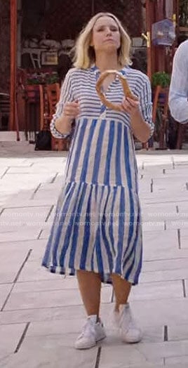 Eleanor’s blue striped midi dress on The Good Place
