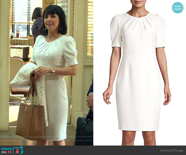 Elie Tahari Delphine Puff-Sleeve Sheath Dress worn by Kathleen Gale (Constance Zimmer) on Good Trouble