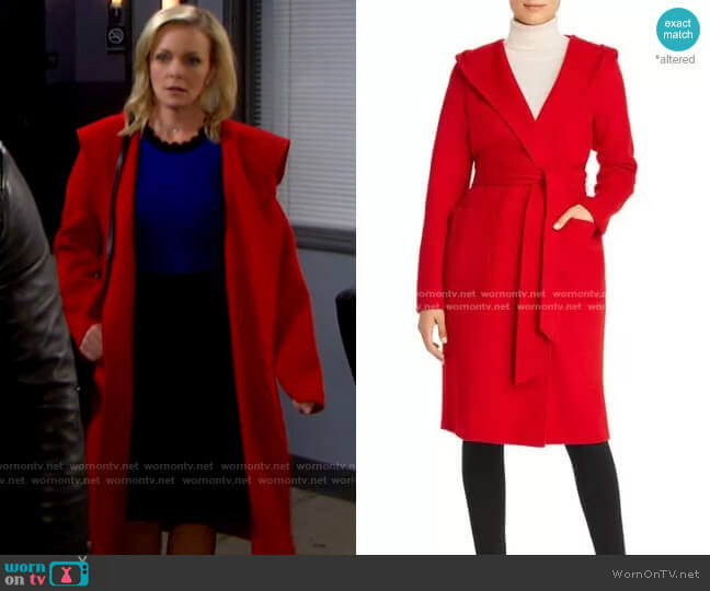Elie Tahari Shea Wool-Blend Hooded Wrap Coat worn by Belle Brady (Martha Madison) on Days of our Lives