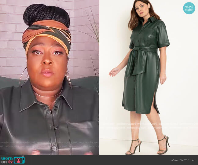 Eloquii Faux Leather Trench Dress worn by Loni Love on The Real