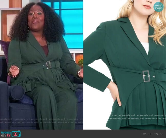 Eloquii Pleat Detail Belted Blazer worn by Sheryl Underwood on The Talk
