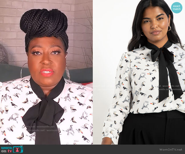 Eloquii Tie Neck Blouse worn by Loni Love on The Real