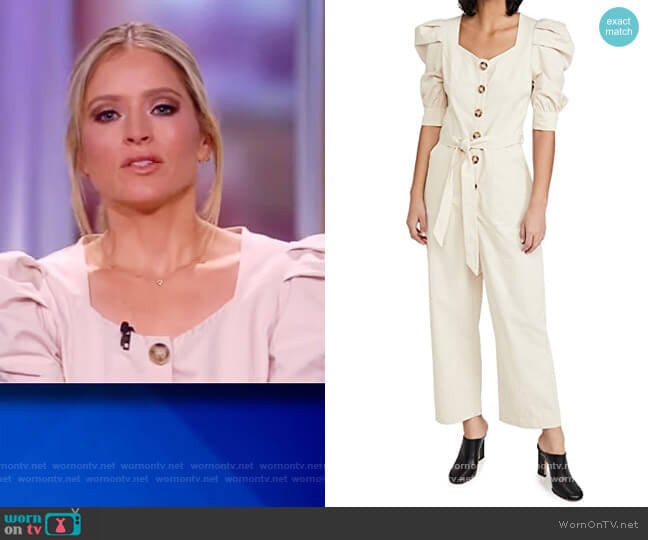 En Saison Cotton Poplin Jumpsuit with Puff Sleeves worn by Sara Haines on The View
